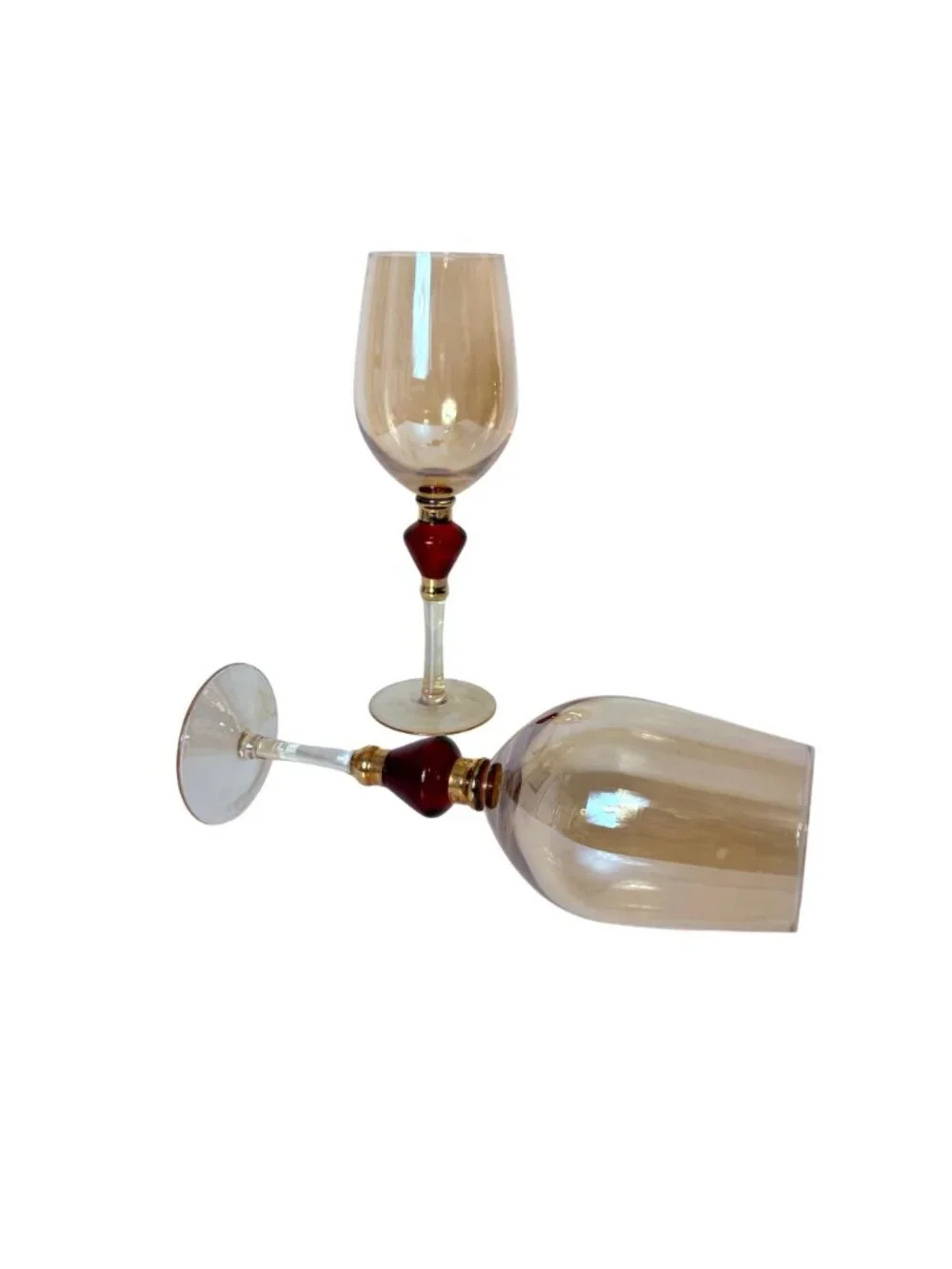 Pier 1 Amber Wine Glasses Set of 2 VTG Elegant Holiday Goblets Bar Cart Decor